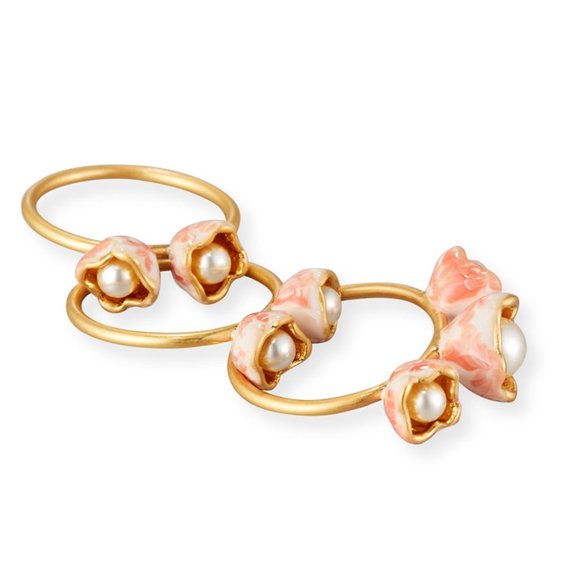 NWT Tory Burch Pearl Bud Stacking Rings, Set of 3, Size 6 - Picture 5 of 7